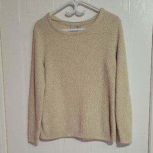 ICHI Light Beige Crew Neck Sweater with Long Sleeves and Knitted Texture US M